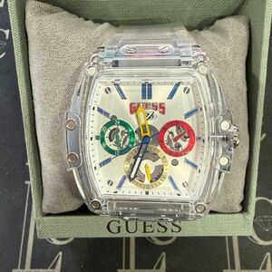 NIB Guess Phoenix J Balvin White Dial Transparent Silicone Strap Watch